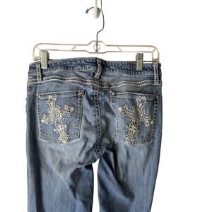 Rock 47 by Wrangler Jeans Y2k 28 Blue Cross Embroidery Bootcut Low Rise Denim